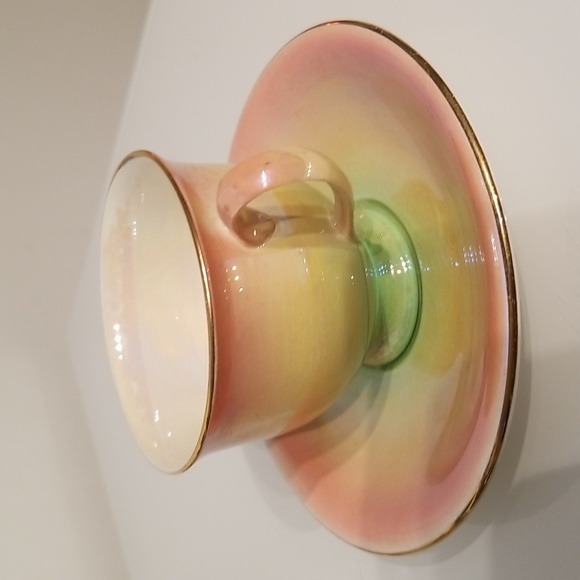 1940s Vintage Royal Winton Grimwades Orange Green Lustreware Set 4 Cups/Saucers - Picture 12 of 17